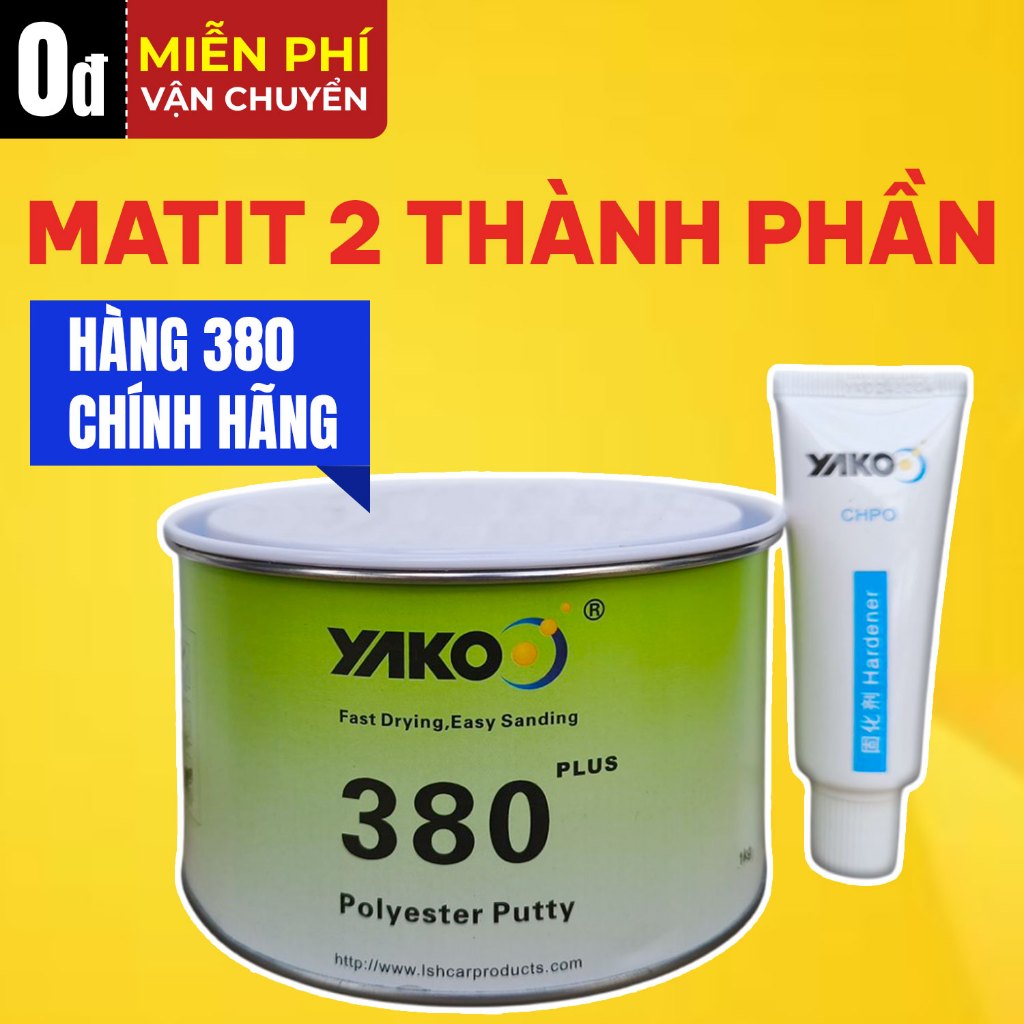 Matit 380, matit trét ô tô 2 thành phần 380 độ bám cao, bề mặt mịn, dễ xả, nhanh khô lon 1kg tiện dụ