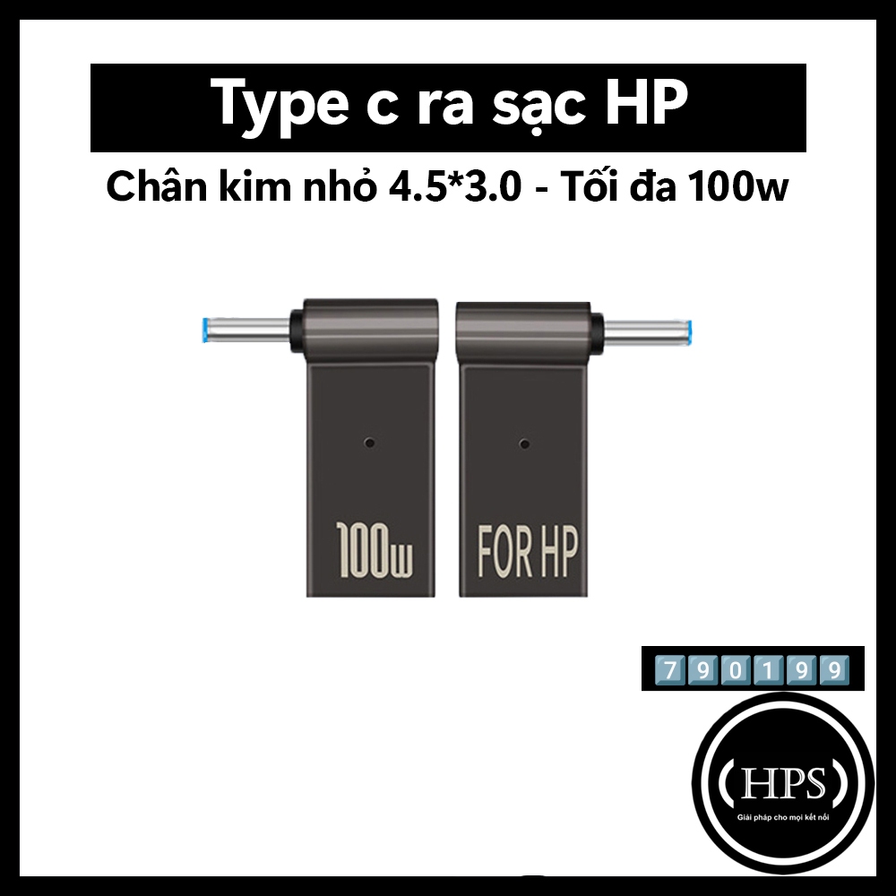 Đầu chuyển sạc Type c ra sạc laptop, mini pc chân kim lớn, nhỏ cho laptop của HP - HPS