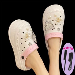 Dép Cross Nữ Kèm Charm Cả Nam Và Nữ Đều Dùng Đế Cao 5cm Nhựa EVA Mềm Mại