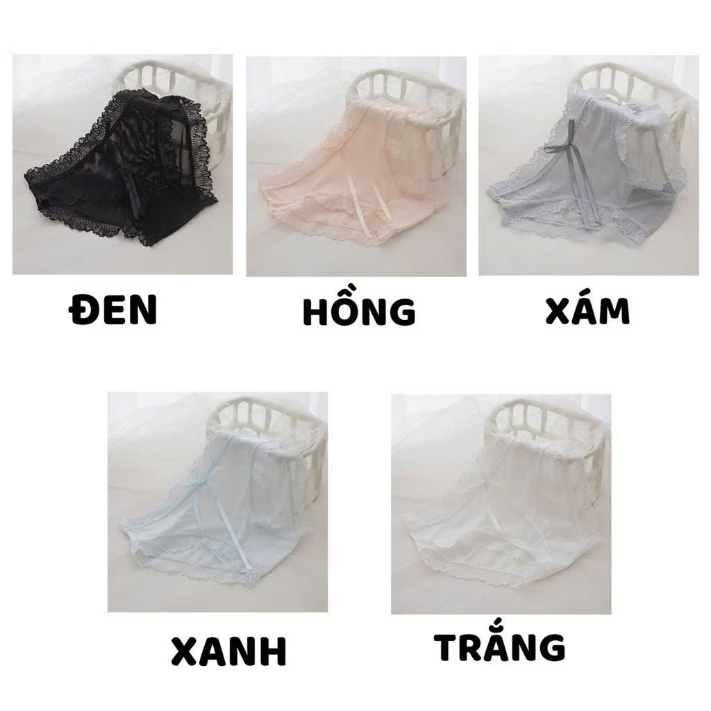 Combo 5 Quần lót nữ ren lưới phối nơ viền bèo xuyên thấu, cao cấp HH102