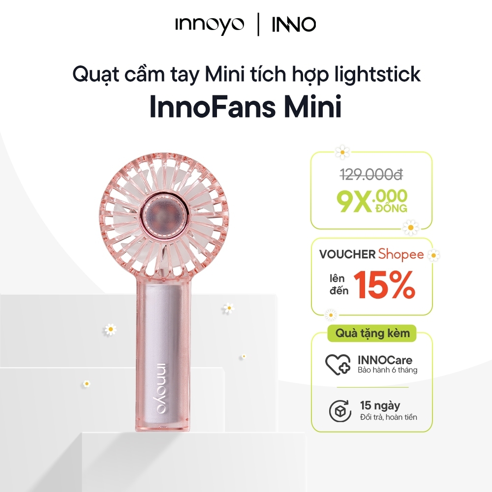 Quạt cầm tay mini INNOYO | Tích hợp đèn 7 màu concert | BH 6 tháng - Hàng chính hãng xả hàng