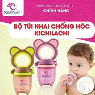 Túi nhai ăn dặm chống hóc kichilachi, 3 núm nhai + 1 dây đeo