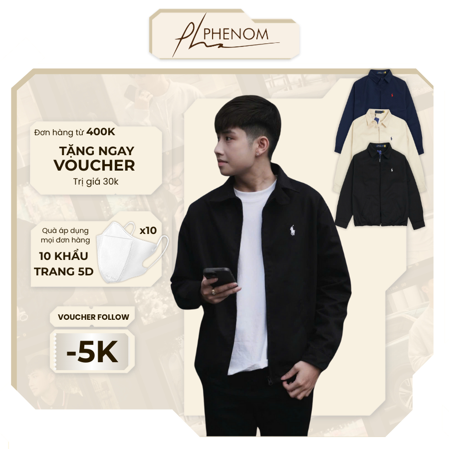 Áo khoác Rap Lauren Ngựa Thêu QC Cực Nét - Áo khoác Jacket nam nữ Vải Kaki Dày Form Âu