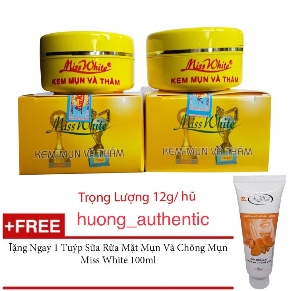 Combo 2 kem mụn miss hũ 12g + Tặng 1 tuýp sữa rửa mặt 100ml miss white