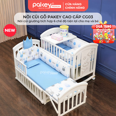[MẪU MỚI] Nôi Cũi Gỗ PAKEY Cao Cấp Phong Cách Hàn Quốc, Nôi Gỗ Thông Sơn Thực Vật An Toàn Cho Bé - Bảo Hành 3 Năm CG03
