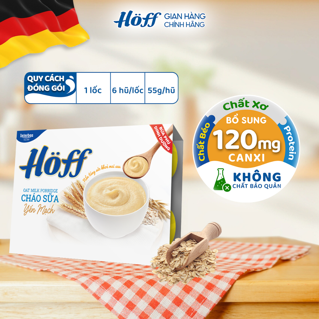 Cháo Sữa HOFF cho bé bổ sung Yến Mạch, Tảo xoắn cho trẻ em ăn dặm - 1 Lốc (6 hộp x 55g)