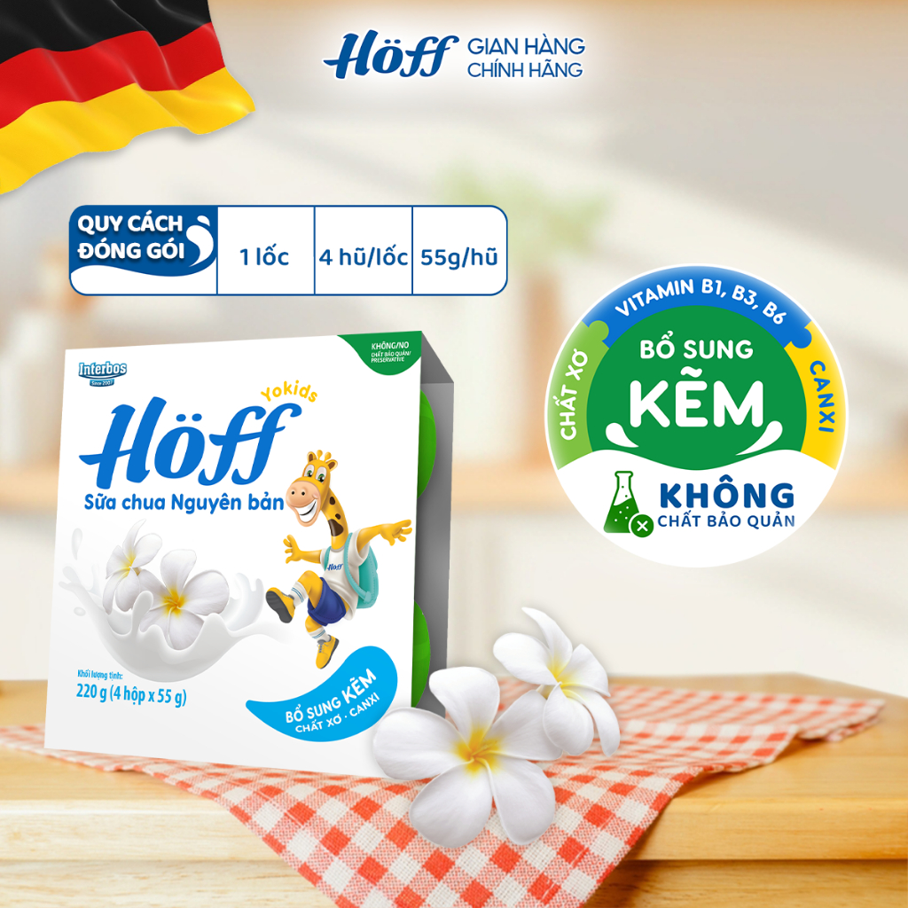 Sữa chua trẻ em HOFF vị Nguyên bản hỗ trợ tiêu hoá cho bé từ 6 tháng tuổi - 1 Lốc (4 hộp x 55g)