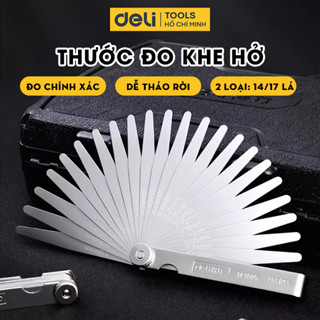 Thước đo khe hở 14 - 17 lá Deli, thước lá chất liệu inox đo độ hở độ dày với độ chính xác cao