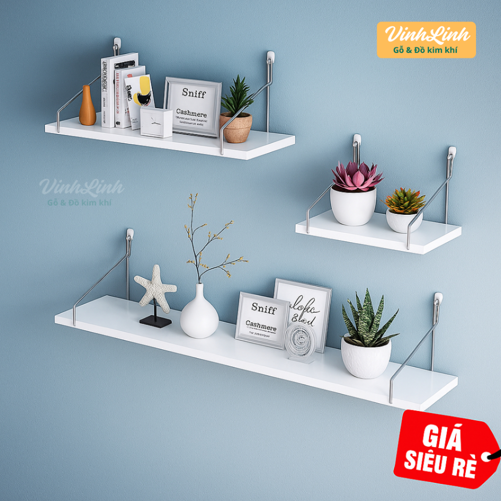 Kệ Treo Tường Trang Trí Không Cần Khoan, Tặng Kèm Đinh Và Móc Treo Inox Dễ Dàng Gắn Lên Tường, Decor Linh Hoạt