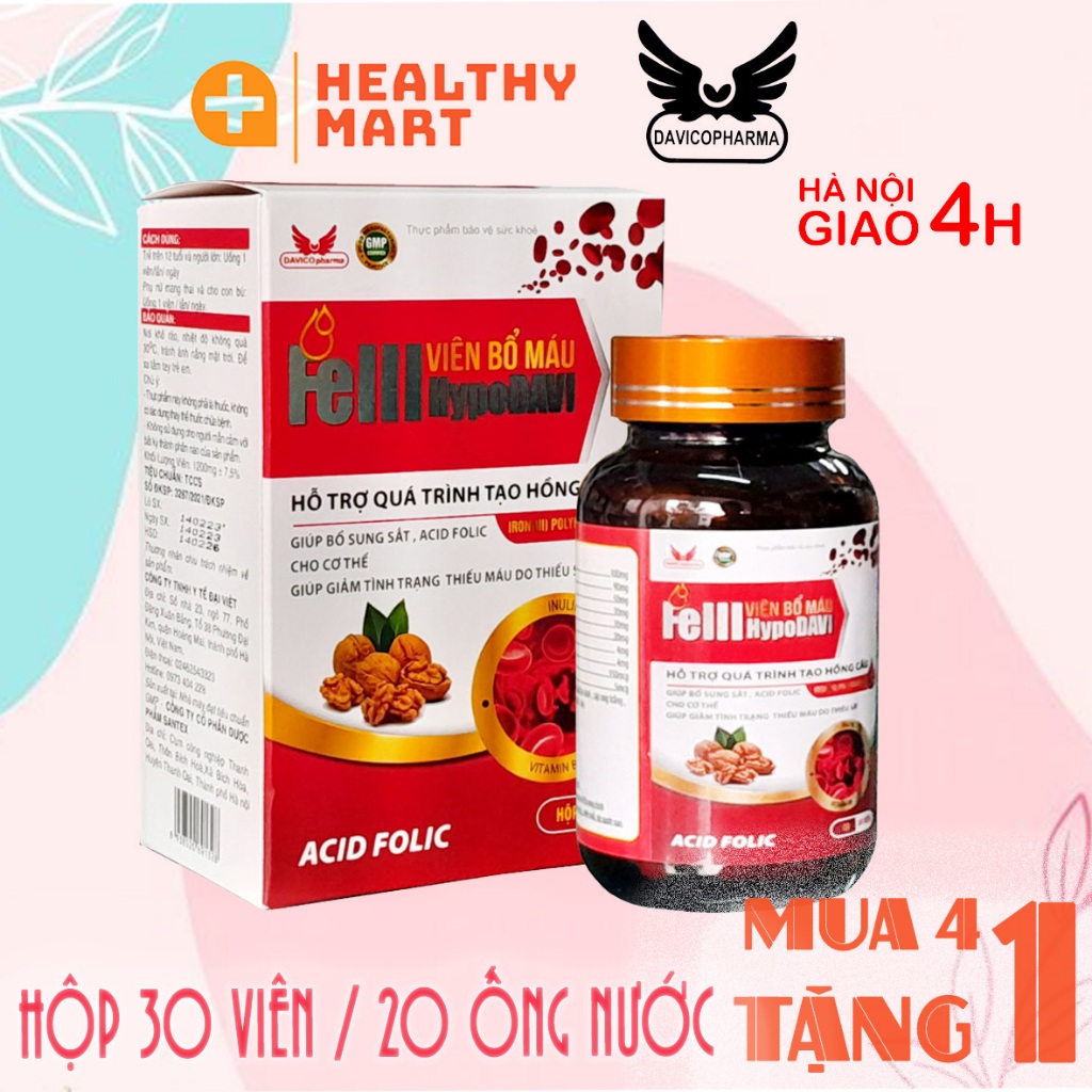 ✔️️️Fe III Hypodavi - Bổ sung sắt, Acid folic, B12 Hỗ trợ tạo hồng cầu và hạn chế thiếu máu Davico