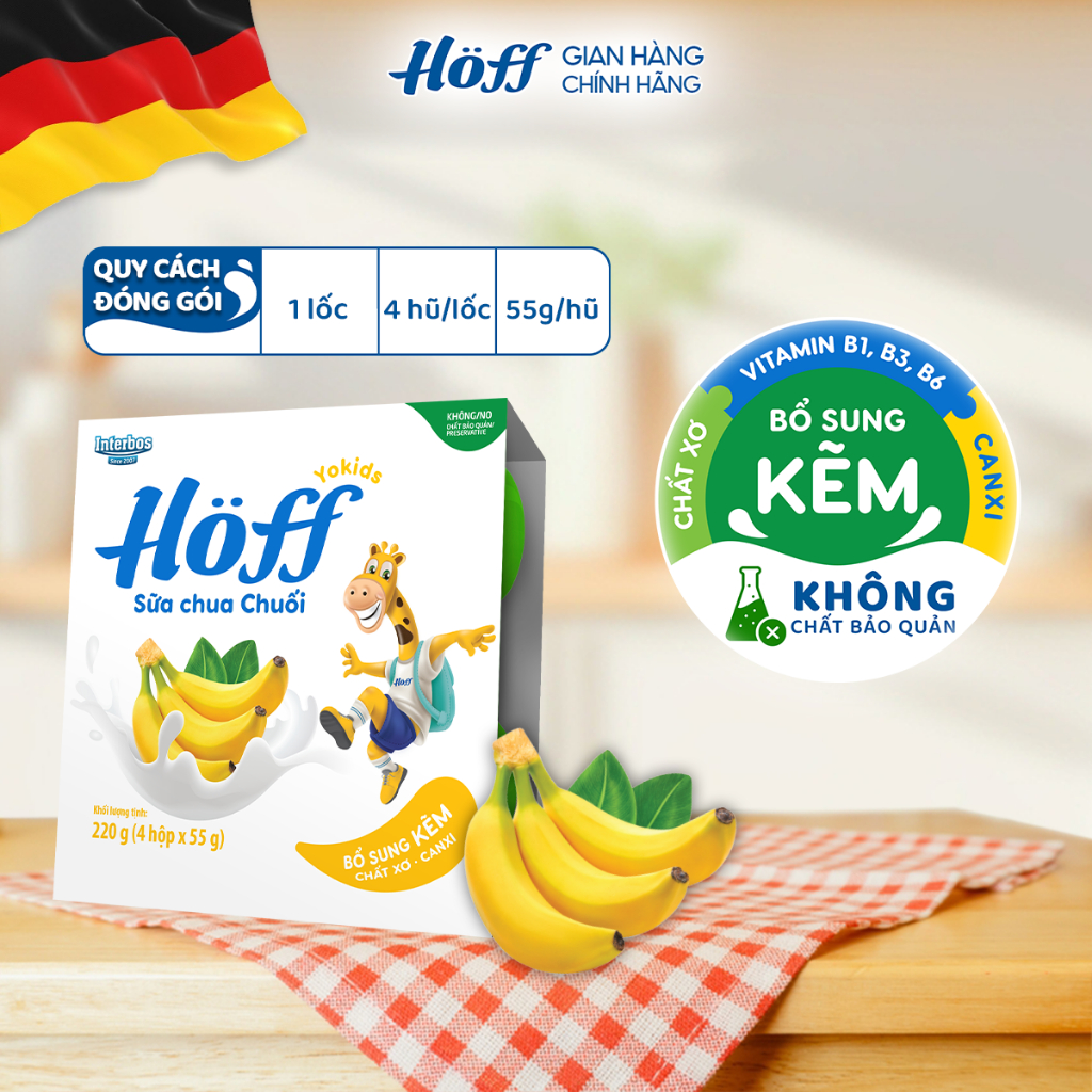 Sữa chua HOFF cho bé ăn dặm trẻ em từ 6 tháng tuổi vị hoa quả - 1 Lốc (4 hộp x 55g)