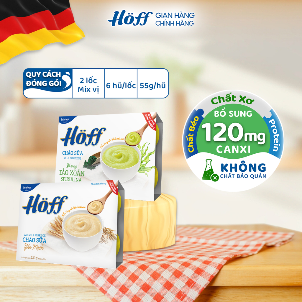 Combo 2 Cháo sữa HOFF mix vị bổ sung Chất Xơ cho bé ăn dặm từ 6 tháng - 2 lốc (12 hộp x 55g)