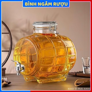 Bình ngâm rượu, bình ngâm hoa quả thủy tinh kèm vòi, thiết kế hình trống đẹp mắt, dung tích 3L - 8L