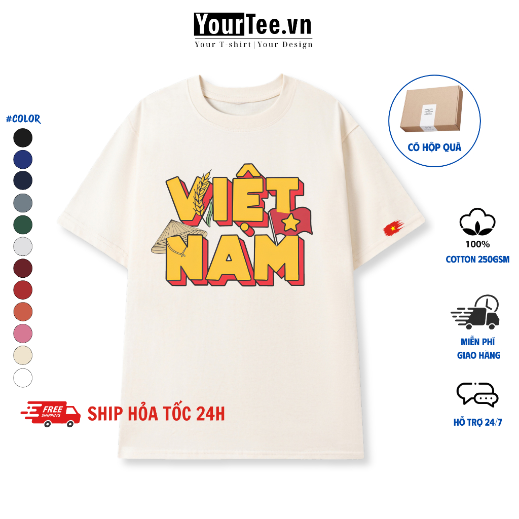 [ÁO THUN VIỆT NAM] Áo Thun Cotton, Form Unisex Nam Nữ, In Hình Việt Nam, Chất Cotton Đẹp Mềm Mịn Mát