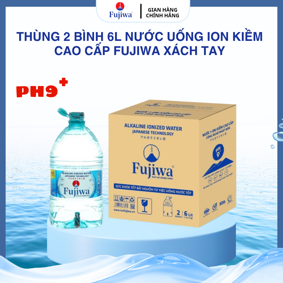 Thùng 2 Bình 6L Nước Uống Ion Kiềm Cao Cấp Fujiwa Xách Tay Tiện, Nước ION Kiềm Cao Cấp