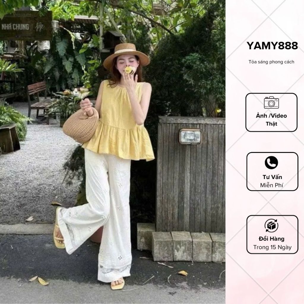 Áo Kiểu, Áo Babydoll Sát Nách Ly Bèo Xòe Phối Nơ Lưng Xinh Xắn M567 - Yamy888