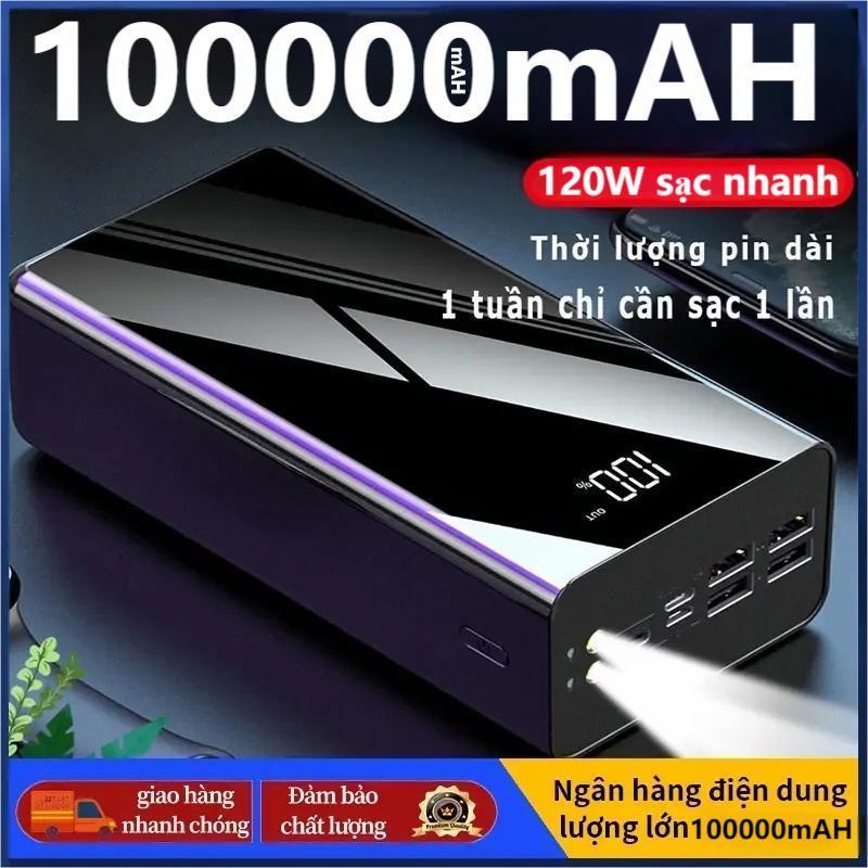 (Tặng Cáp Sạc Nhanh)Sạc dự phòng 100000mAh sạc nhanh120W pin dung lượng lớn có dây cắm nhiều điện th