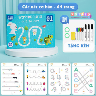 Bộ Tập Tô Viết Xoá thông minh 64 trang-Tặng kèm 6 bút màu-Rèn kĩ năng sớm cho bé từ 2-5 tuổi