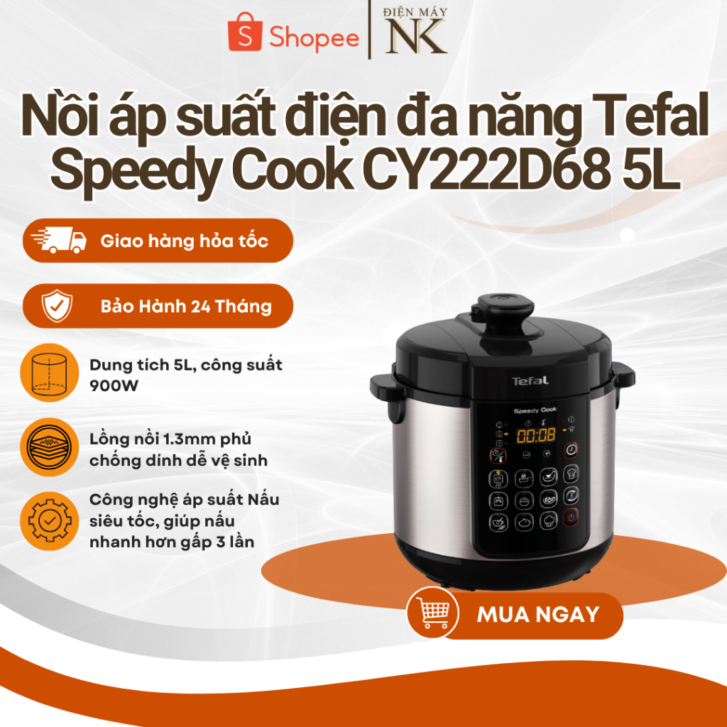 Nồi áp suất điện đa năng Tefal Speedy Cook CY222D68 5L | 900W | Van xả tự động - Bảo Hành 24 Tháng