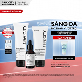 Combo sáng da mờ thâm vượt trội cho nam sữa rửa mặt, serum Vital, kem dưỡng ẩm Men Stay Simplicity Brightening Trio