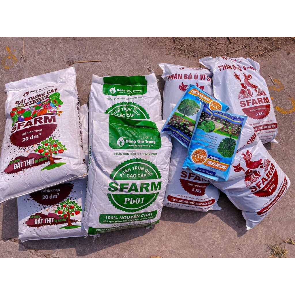 Combo Phân Bò Sfarm 2kg + Phân Trùn Quế Sfarm 2kg + Trichoderma 500gr