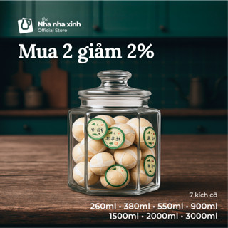Hũ Thủy Tinh Có Nắp Lọ Thủy Tinh Có Nắp Hình Lục Giác Dung Tích 260ML/380ML/550ML/900ML/1500ML/2000ML/