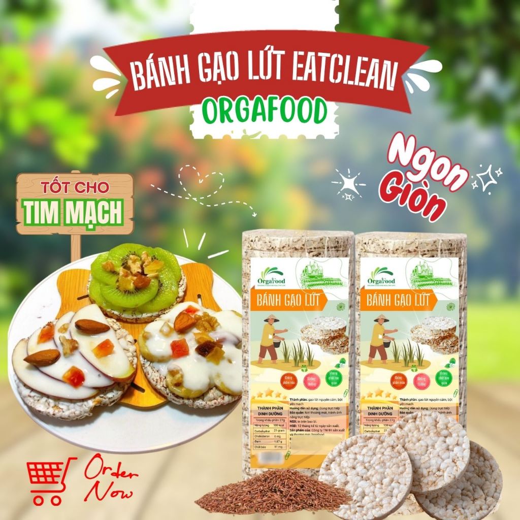 Bánh gạo lứt ăn kiêng Orgafood, bánh gạo lức nguyên hạt Orgafood Eat clean cho người ăn kiêng