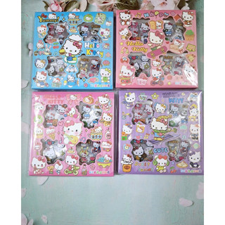 Hộp 100 miếng nhãn dán Sticker Mèo Helokidty ,Baby Three , capybabra miếng dán sticker nhựa trong siêu xinh.