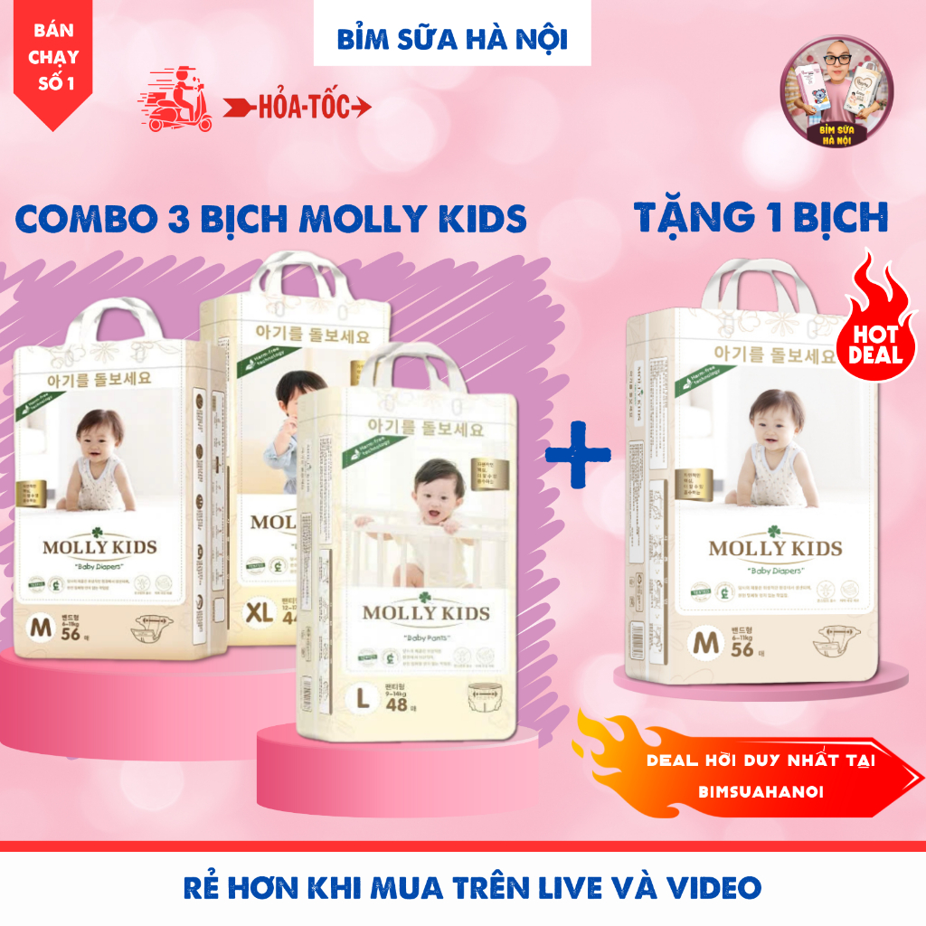 [COMBO 3B] MOLLY KIDS TẶNG 1B MOLLY KIDS Công Nghệ Hàn Quốc Dán/Quần Đủ Size S62>>4XL38