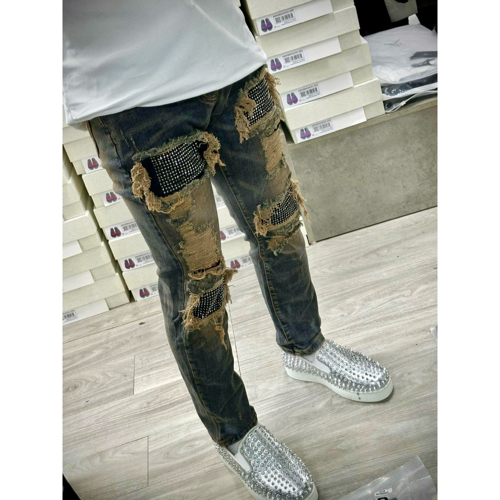 Quần jean nam Amiri màu bẩn rách đính đá 4 miếng đẹp mới hot trend 2025 - Ninh Shop