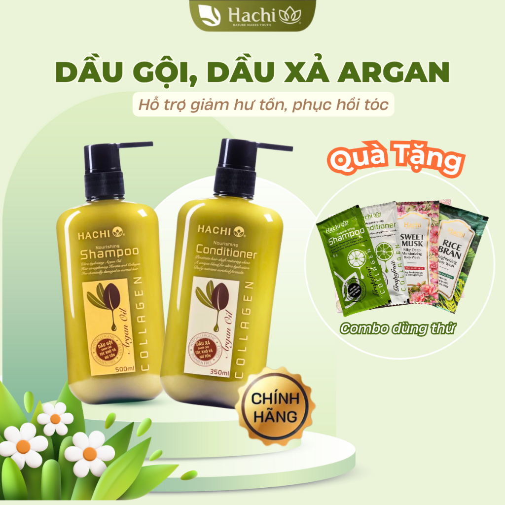 Combo dầu gội đầu nam nữ ARGAN Hachi dành cho tóc hư tổn khô sơ 350ml 500ml 800ml