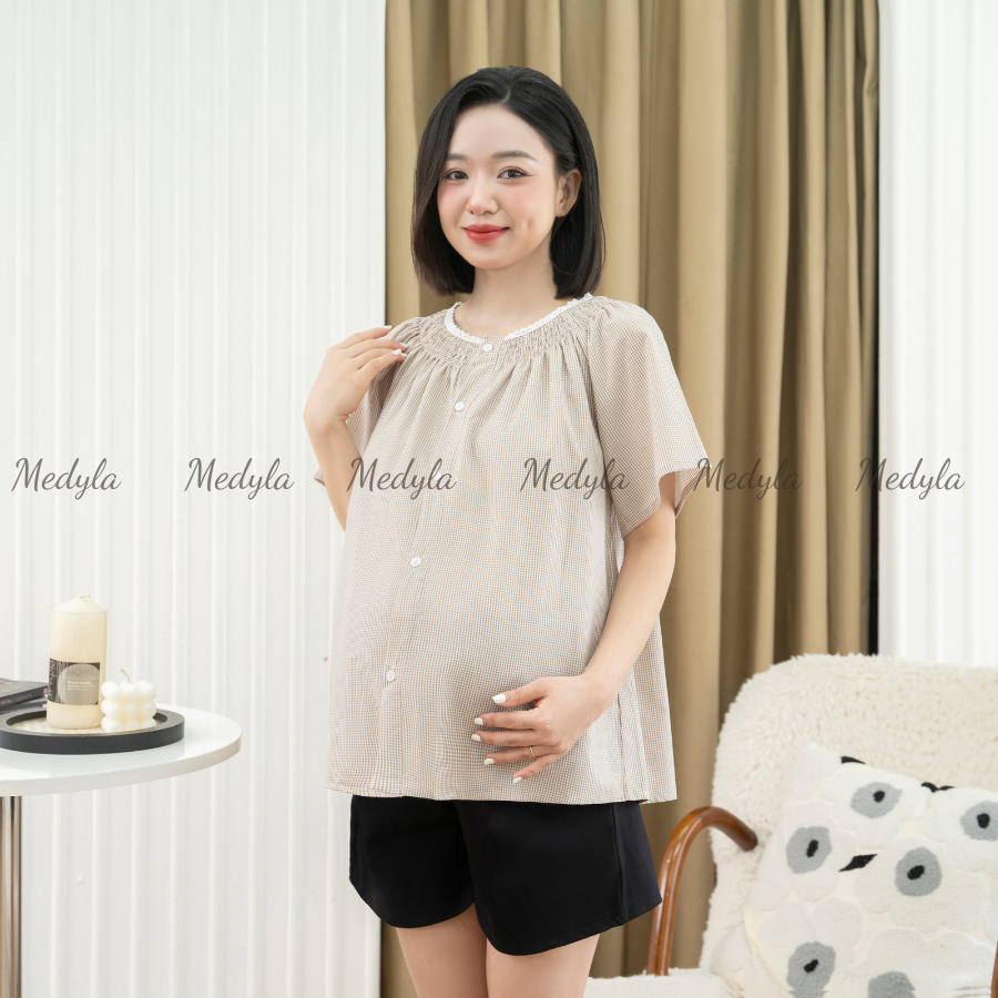 Áo Bầu Phối Cổ Ren MEDYLA Chất Liệu Thô Mềm Thoáng Mát Phong Cách Trẻ Trung Thanh Lịch MED069A