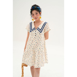  511DR4013 - Đầm suông đuôi cá hoa nhí phối ren cổ ADORE DRESS 