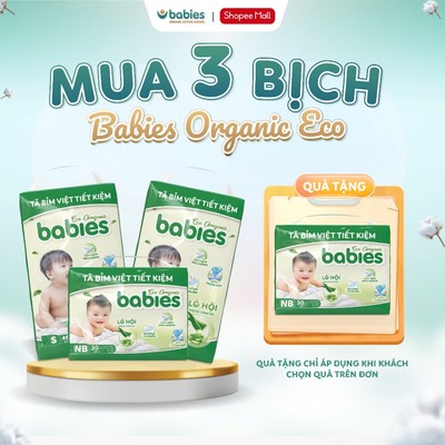 [Mua 3 Tặng 1] Combo 4 Bịch Tã BABIES ORGANIC ECO Mềm Mịn, Mỏng Thoáng, Lô Hội Ngừa Hăm Bí, Đủ Size NB/S/M/L/XL/2XL/3XL