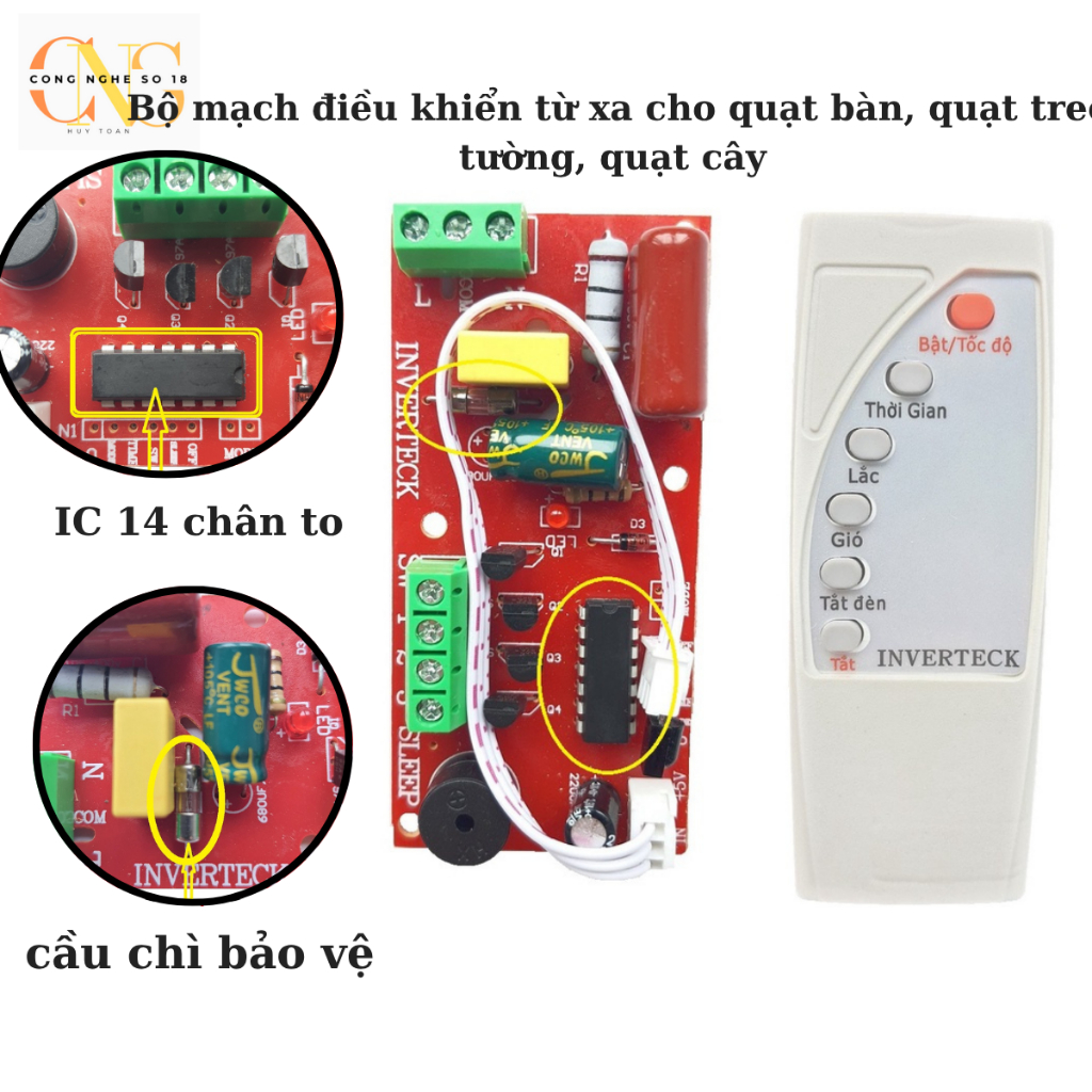 [TIẾNG VIỆT IC 14 CHÂN CÓ CẦU CHÌ ] Bộ mạch và điều khiển từ xa dành cho quạt bàn quạt treo tường qu