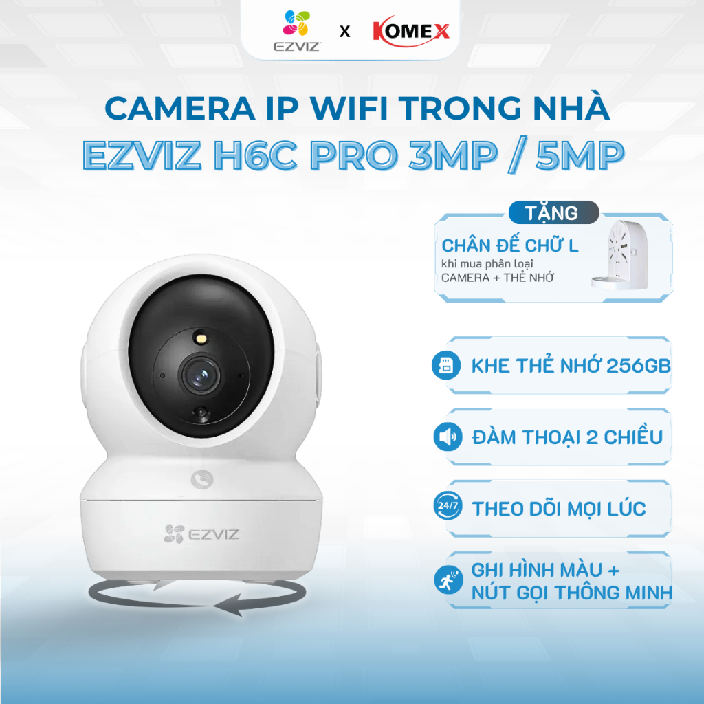 Camera Wifi Trong Nhà EZVIZ H6C Pro 3MP 5MP, C6N Pro 3MP Độ phân giải 2K 3K, đàm thoại 2 chiều, quay quét 360 độ