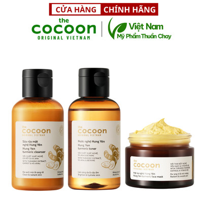 COMBO 3 sản phẩm sữa rửa mặt nghệ hưng yên cocoon 140ml + toner nghệ 140ml cocoon + mặt nạ nghệ hưng yên 30ml cocoon