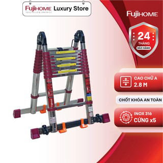 Thang inox rút gọn chữ A nhập khẩu FUJIHOME TLA09IR - Chữ A 2,8m - Chữ I 5,6m - Có khóa gấp tự động