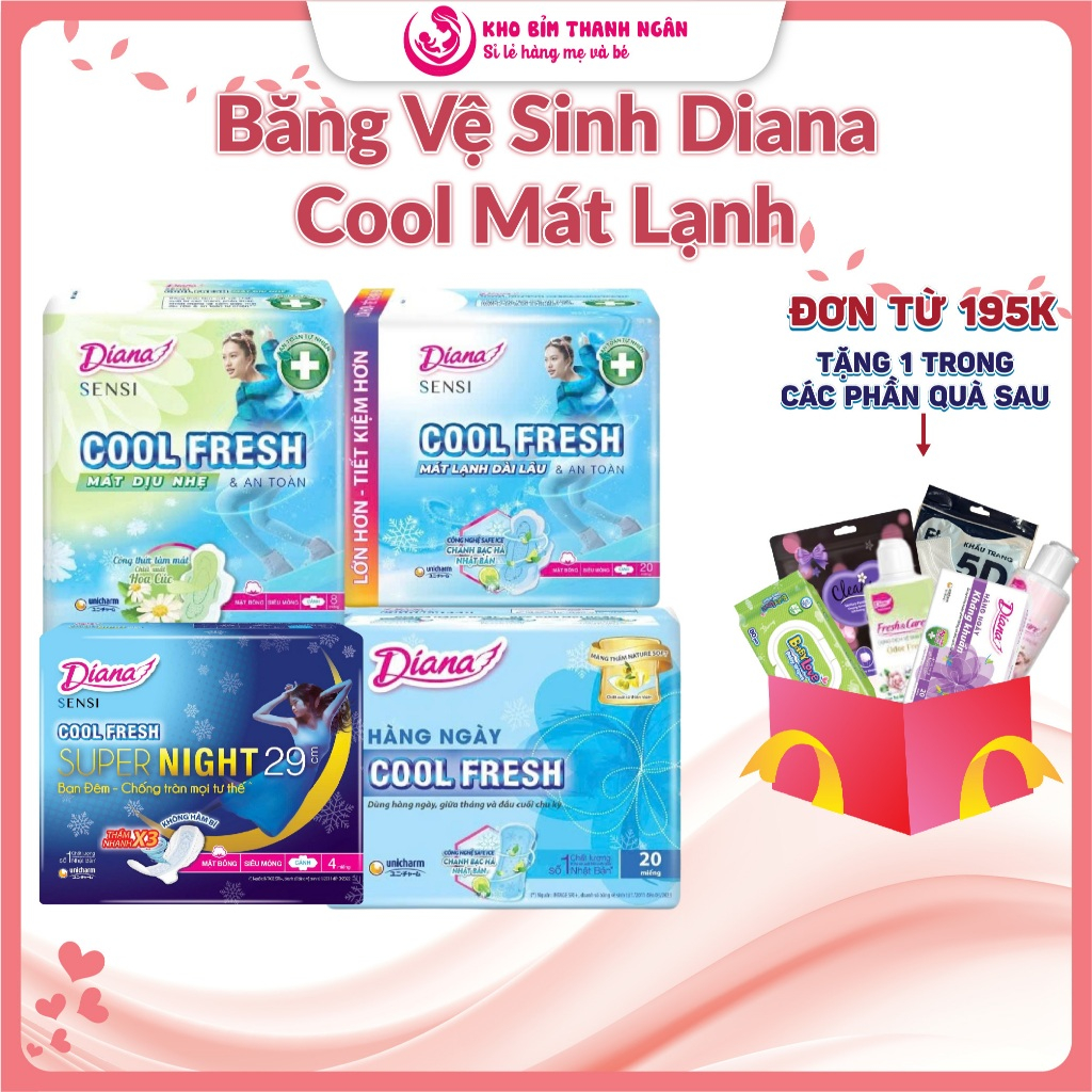 AA016 Băng Vệ Sinh Diana Cool Mát Lạnh Siêu Mỏng Cánh - Siêu Mỏng Không Cánh - Hàng Ngày - Ban Đêm -