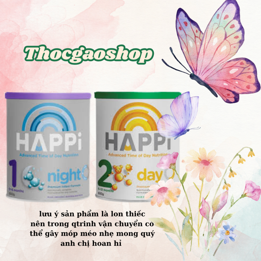 (Thóc Gạo Shop 89) (HSD 2026) Sữa Happi ngày và đêm đủ số 600gr Úc giúp bé có nhịp sinh hoạt ngày đêm hợp lý