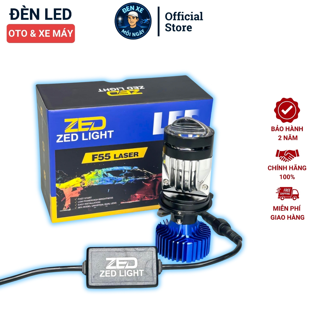 Đèn Pha Bi Cầu F55 - Công Nghệ Laser 9-15V DC, Chân Bóng H4, Lắp Đặt Dễ Dàng Cho Xe Máy và Ô Tô