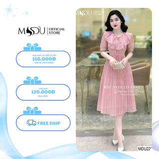 Váy Tơ Óng K64-D2-3 MDU2234 Gam Màu Hồng Pastel Thiết Kế Chiết Eo Và Dập Ly Từ MDU