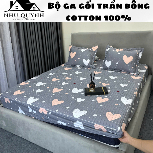 Bộ Ga Chun Trần Cotton Hàn Quốc Trần Bông Kèm 2 Vỏ Gối m6 m8 2m2 nhiều mẫu