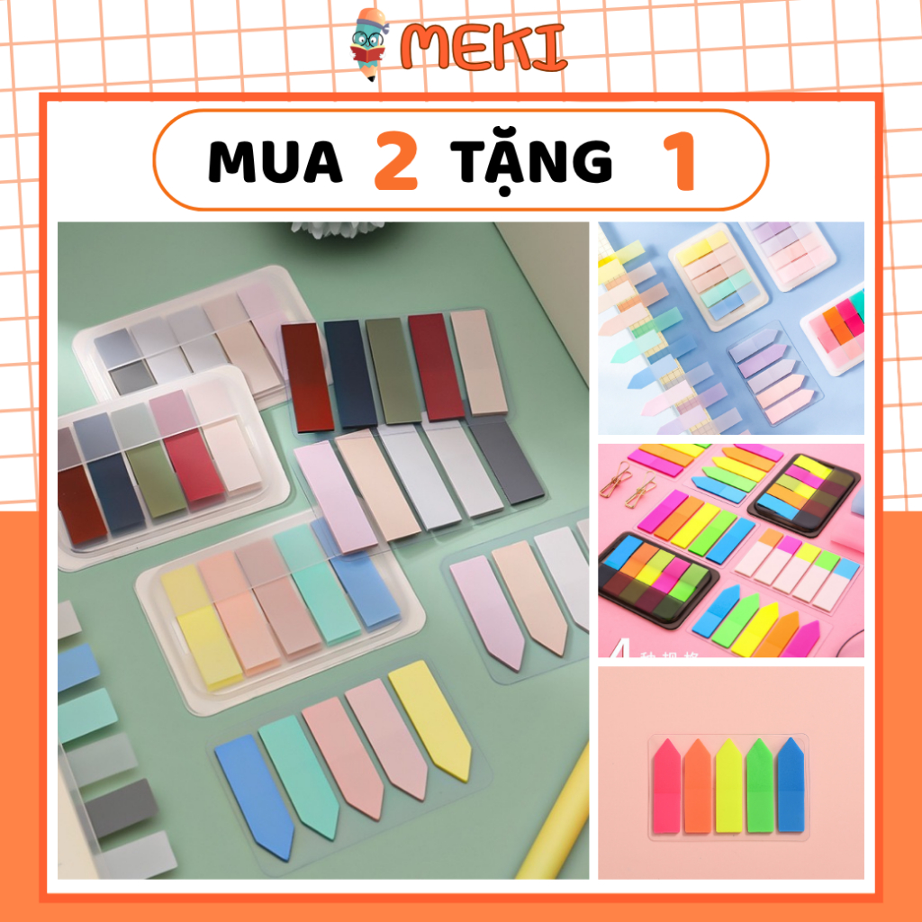 Giấy Note Đánh Dấu MEKI, Giấy Ghi Chú 5 Màu Trong Suốt Tự Dính