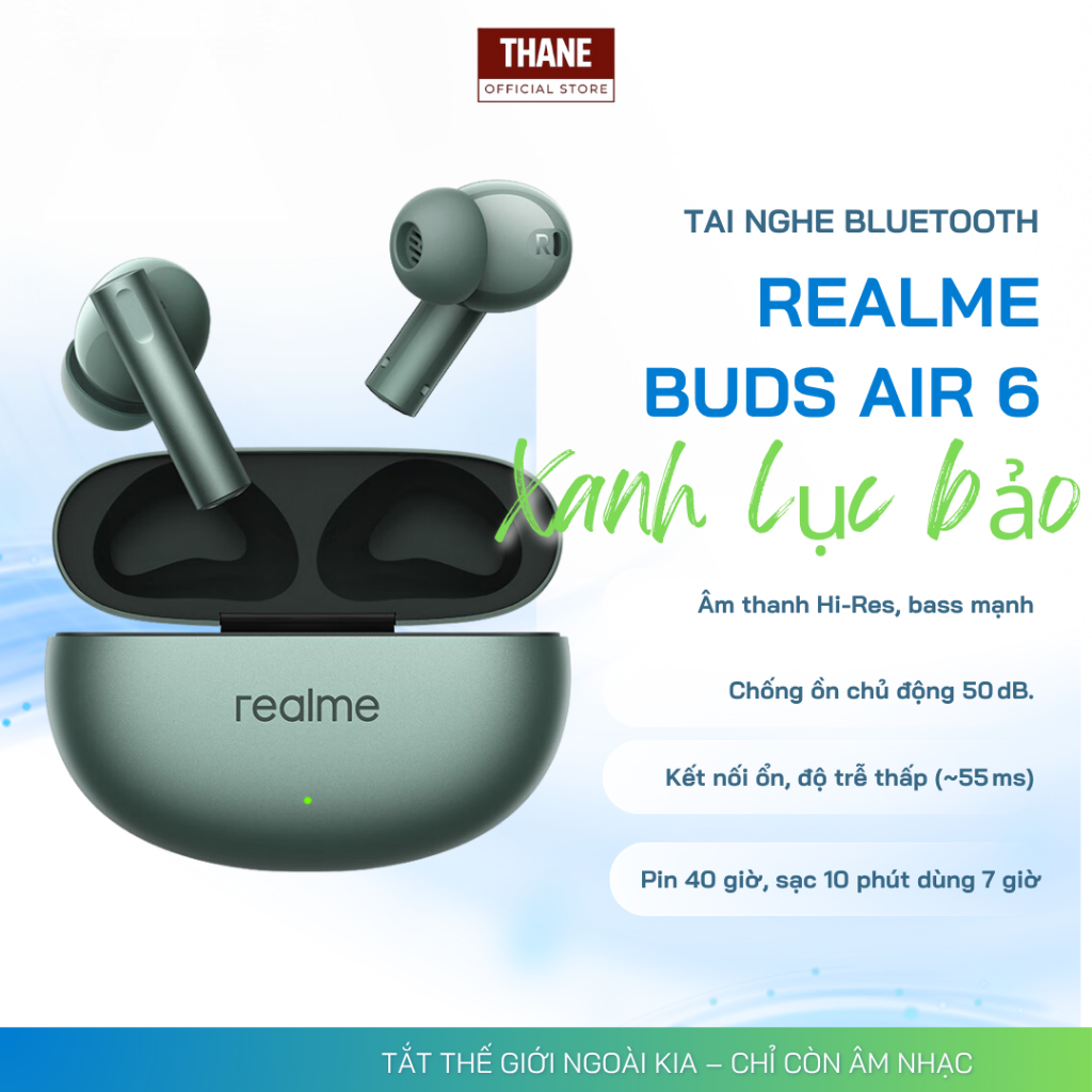 Tai Nghe realme Buds Air 6 – Chống Ồn 50dB | Hi-Res Audio | Bluetooth 5.3 | Pin 40h