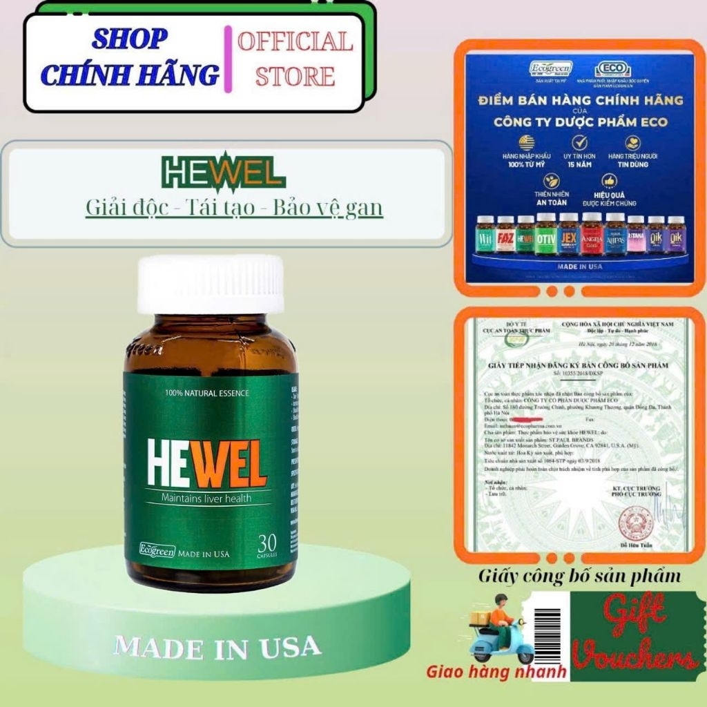 Viên uống HEWEL - hỗ trợ tăng khả năng thải độc, bảo vệ gan trước các tác nhân gây hại hộp 30 viên