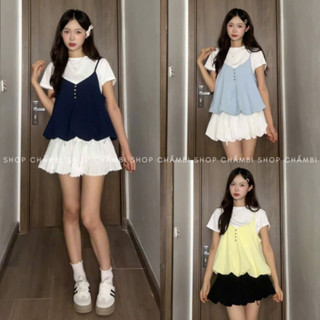 Set áo nữ đi chơi A.754, Set áo croptop trắng thun kèm áo yếm cúc dọc điều chỉnh dây dáng bí 2 lớp - Shop Chấm Bi