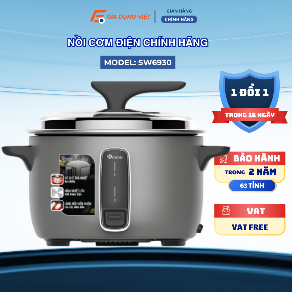 Nồi cơm điện công nghiệp Sowun SW6930 10LIT lòng nồi hợp kim nhôm, phủ lớp chống dính cao cấp