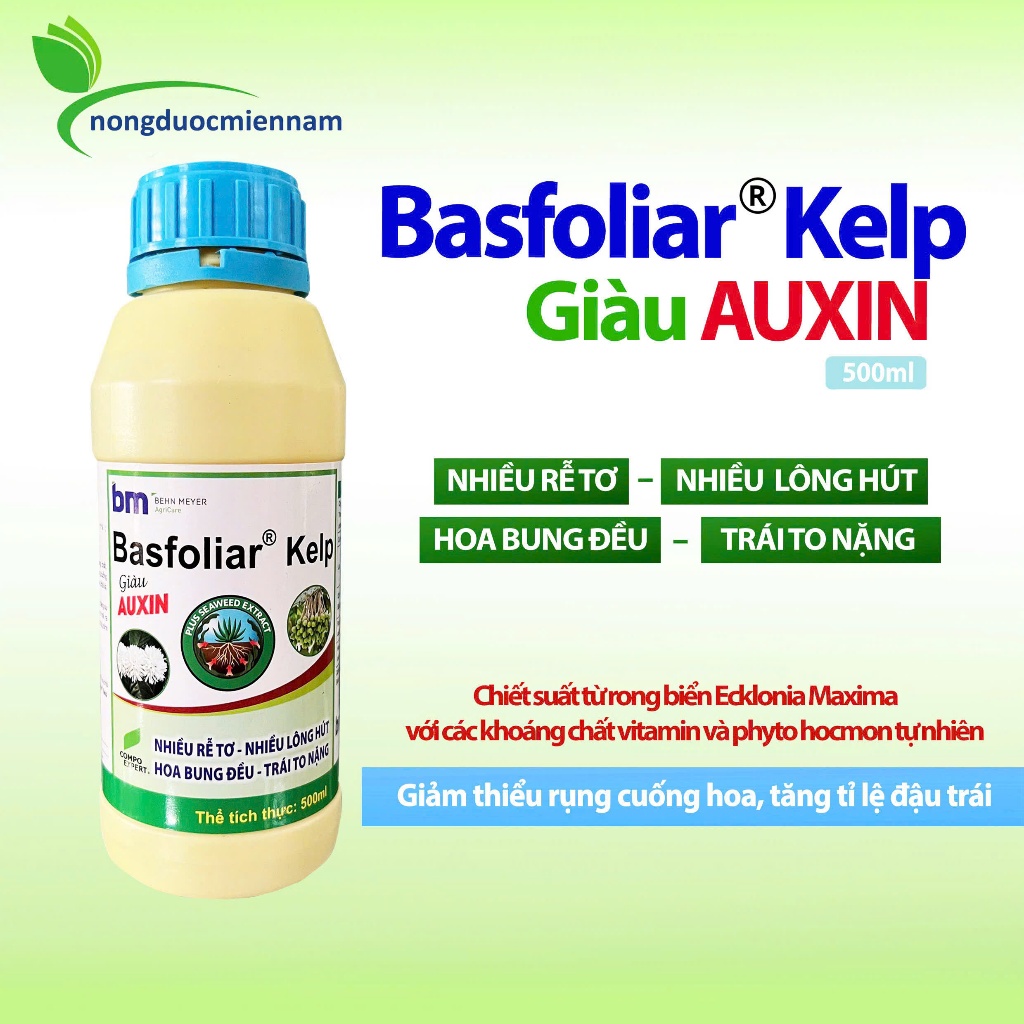 Phân bón lá BASFOLIAR KELP chai 500ml  – Kích ra rễ tơ, nhiều lông hút, hoa bung đều, trái to nặng