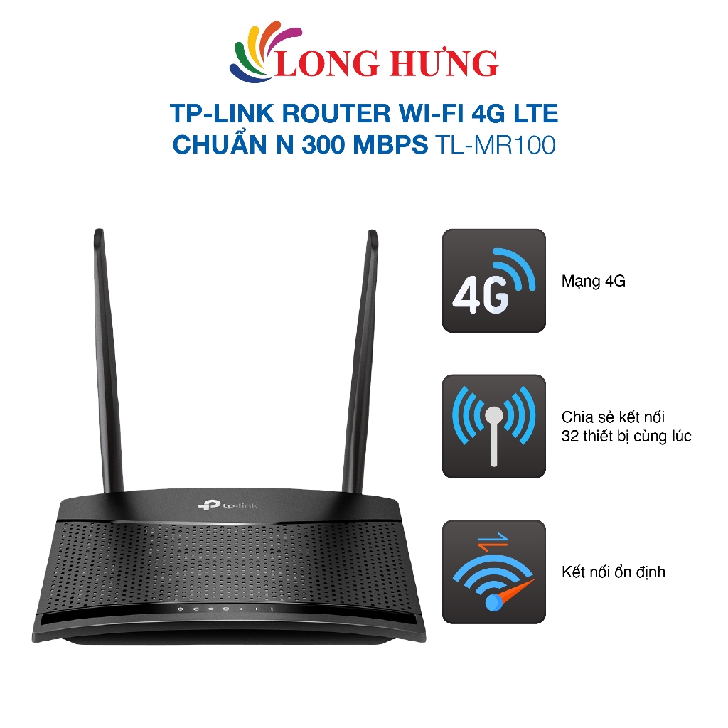 Router Wifi 4G LTE TP-Link chuẩn N 300Mbps TL-MR100 - Hàng chính hãng